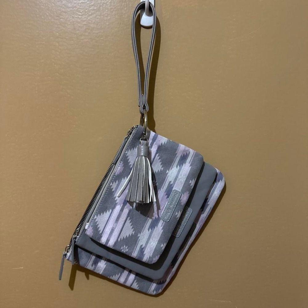 Simply Southern 3-Piece Nesting Wristlet Set – Grey Aztec & Solid Pouch Trio